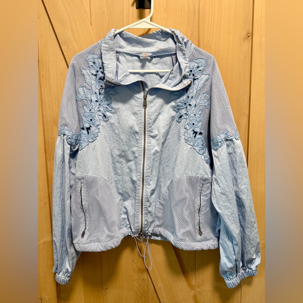 Free People Blue Embroidered Women's Windbreaker